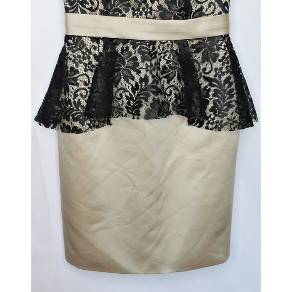 Impression Size 6 Strapless Satin & Lace Peplum Black Mini Dress Lined Sexy Prom - Picture 4 of 8